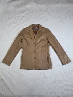 Guillaume Tan Leather Lightweight Button Up Coat